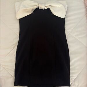 Lovely Day Black Strapless Dress with White Bow